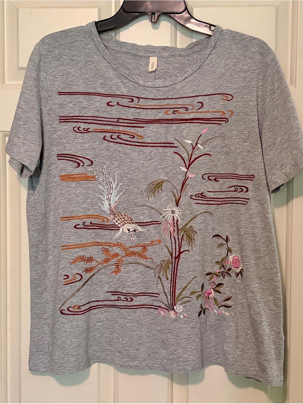 Anthropologie Tiny Brand Embroidered Grey Tee